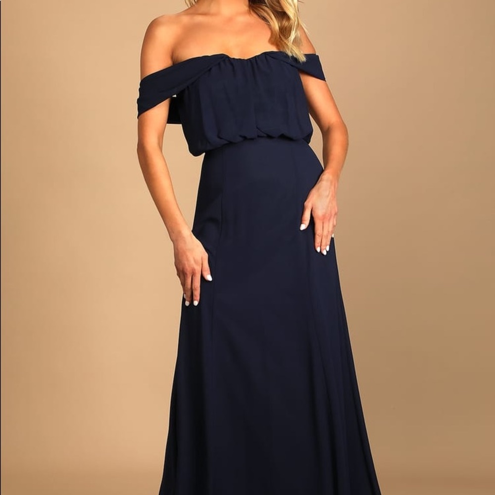 Lulu’s Navy Off-the-shoulder formal dress